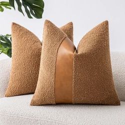 Homemorelove 2-Piece Set, Double-Sided Faux Leather Loop Yarn Pillow Cover, Home Decoration, Suitable for Living Room, Bedroom, Sofa, Pillow Insert Not Included