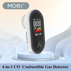 MOES 4-in-1 Plug-in Gas Detector - CO & Combustible Gas Monitor with Temp/Humidity Sensor, Built-in Alarm, Digital Display​​