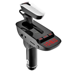 DailySale Car FM Transmitter with Wireless Earpiece 2 USB Charge Ports