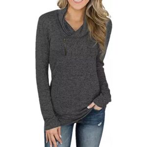 DailySale Women Long Sleeve V-Neck Size Zipper Collar Pullover Tunic Tops