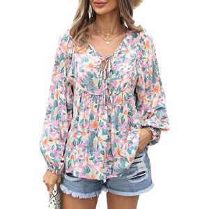 DailySale Women's Casual Boho Floral Print V Neck Long Sleeve Top