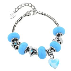 DailySale Crystal Glass Murano Charm Bracelet - Light Blue Leopard