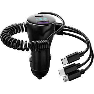 DailySale 5-in-1 Fast Charge Car Charger QC PD USB Type C LT 5 Port with 4ft Coiled Cable