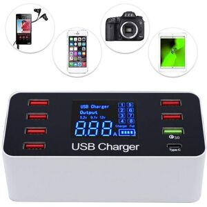 DailySale 8A40W Charger Adapter Type C Hubs Quick Charge 3.0 USB Multi Port USB Charger Dock Station LCD Display with Smart Identification