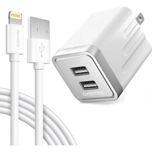 DailySale Overtime iPhone Charger Set Apple MFi Certified Lightning Cable 6ft with Dual USB Wall Charger Adapter - White