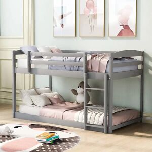 DailySale Twin Over Twin Floor Bunk Bed with Ladder