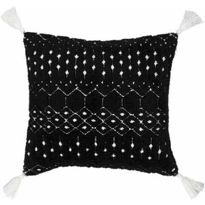 "Serkan 18"" Square Pillow Moroccan Plush Black/Cream Throw Pillow - Hauteloom"