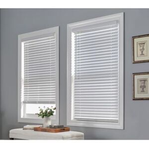 "Wide Width 2"" Faux Wood Cordless Blinds by BrylaneHome in White (Size 33"" W 64"" L) Window Privacy Shades Adjustable Slats"