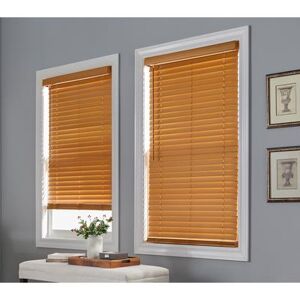 "Wide Width 2"" Faux Wood Cordless Blinds by BrylaneHome in Oak (Size 31"" W 64"" L) Window Privacy Shades Adjustable Slats"