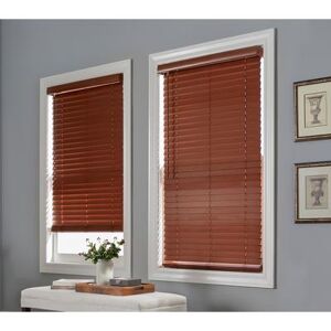 "Wide Width 2"" Faux Wood Cordless Blinds by BrylaneHome in Mahogany (Size 39"" W 64"" L) Window Privacy Shades Adjustable Slats"