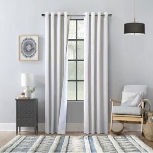 "Wide Width Thermaplus Bedford Indoor Grommet Curtain Panel Pair by Commonwealth Home Fashions in White (Size 52"" W 63"" L)"