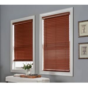 "Wide Width 2"" Faux Wood Cordless Blinds by BrylaneHome in Mahogany (Size 48"" W 64"" L) Window Privacy Shades Adjustable Slats"