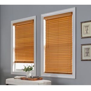 "Wide Width 2"" Faux Wood Cordless Blinds by BrylaneHome in Oak (Size 36"" W 64"" L) Window Privacy Shades Adjustable Slats"