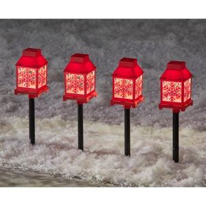 Set of 4 LED Snowflake Lantern Solar Pathway Lights by BrylaneHome in Red Snowflake