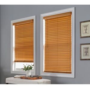 "Wide Width 2"" Faux Wood Cordless Blinds by BrylaneHome in Oak (Size 48"" W 64"" L) Window Privacy Shades Adjustable Slats"