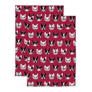 Pet Animal Designer Print Kitchen Dish Towel, Set 2 by Mu Kitchen in Red White