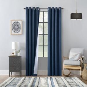 "Wide Width Thermaplus Bedford Indoor Grommet Curtain Panel Pair by Commonwealth Home Fashions in Navy (Size 52"" W 95"" L)"