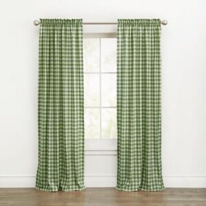 "Wide Width Buffalo Check Rod-Pocket Panel by Achim Home Décor in Sage (Size 42"" W 63"" L) Window Curtain"