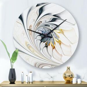 White Stained Glass Floral Art Modern Wall Clock by Designart in White