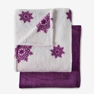 Fleece Blanket + Free Throw by BrylaneHome in Deep Purple Snowflake (Size TWIN)
