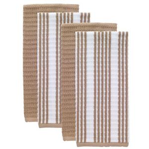 Solid & Stripe Waffle Terry Kitchen Towels, Set Of 4 Towel by T-fal in Sand