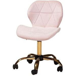 Savara Contemporary Glam And Luxe Grey Velvet Fabric And Gold Metal Swivel Office Chair by Baxton Studio in Blush Pink Gold