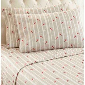 Micro Flannel® Beige Cardinal Bird Print Sheet Set by Shavel Home Products in Flannel (Size KING)