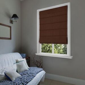 "Wide Width Cordless Blackout Fabric Roman Shades by Whole Space Industries in Chocolate (Size 27"" W 64"" L)"