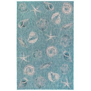 "Liora Manne Carmel Shells Indoor/Outdoor Rug Aqua 23""X7'6"" by Brylane Home in Aqua (Size 6'6"" X 9'4"")"