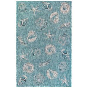 "Liora Manne Carmel Shells Indoor/Outdoor Rug Aqua 23""X7'6"" by Brylane Home in Aqua (Size 39"" X 59"")"