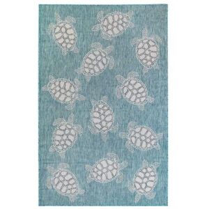 "Liora Manne Carmel Seaturtles Indoor/Outdoor Rug Aqua 23""X7'6"" by Brylane Home in Aqua (Size 6'6"" X 9'4"")"