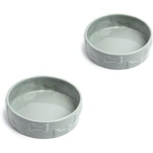 Set Of Two Manor Grey Medium Pet Dog Bowls by Park Life Designs in Grey