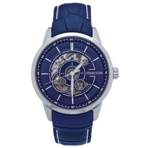 Heritor Automatic Davies Semi-Skeleton Leather-Band Watch - Men's Silver/Navy One Size HERHS2503