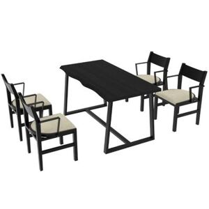 Costway 4-Person Dining Table Set with Chairs and Bench-Irregular Design-Black-Beige-4
