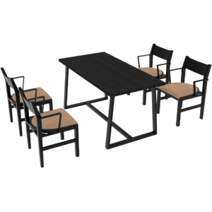 Costway 4-Person Dining Table Set with Chairs and Bench-Regular Design-Black-Brown-4