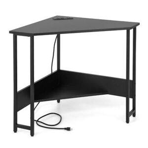 Costway Triangle Computer Corner Desk with Charging Station-Black