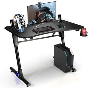 Costway 43.5 Inch Height Adjustable Gaming Desk with Blue LED Lights