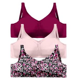 Plus Size Women's 3-Pack Cotton Wireless Bra by Comfort Choice in Pomegranate Assorted (Size 54 DDD)