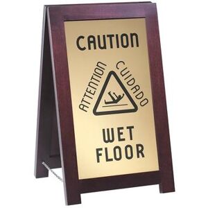 "Cal-Mil 851-WET Wet Floor Sign w/ Wood Frame, 12 x 4 x 20"" High, Gold"