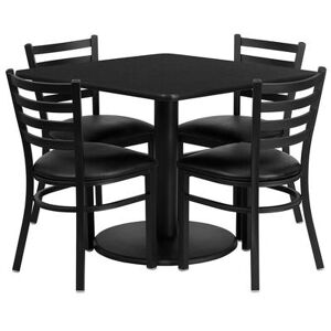 "Flash Furniture RSRB1013-GG 36"" Square Table & (4) Chair Set - Black Laminate Top, Cast Iron Base"