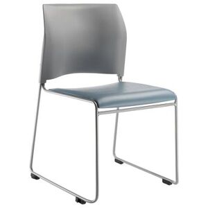 "National Public Seating 8742-12-02 Stacking Chair w/ Gray Plastic Back & Blue Vinyl Seat - Steel Frame, Silver, 30-3/4"" Height"