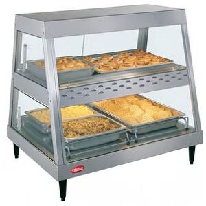 "Hatco GRHD-2PD Glo-Ray 32 1/2"" Full Service Countertop Heated Display Case - (2) Shelves, 120v, 2 Pan Dual Shelf, Silver"