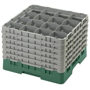 Cambro 16S1214119 Camrack Glass Rack w/ (16) Compartments - (6) Gray Extenders, Green, Sherwood Green, 6 Extenders