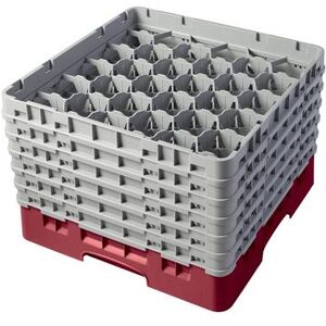 Cambro 30S1114416 Camrack Glass Rack w/ (30) Compartments - (6) Gray Extenders, Cranberry, Cranberry Red Base, 6 Soft Gray Extenders