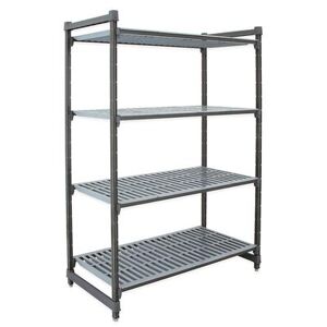 "Cambro CBU184272V4580 Camshelving Basics Vented Shelving Unit - 4 Shelves, 42""L x 18""W x 72""H, 4 Vented Tiers, Gray"