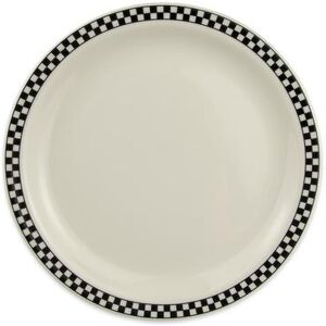 "Homer Laughlin HL2171636 10 1/2"" Round Plate - China, Ivory w/ Black Checkers, White"