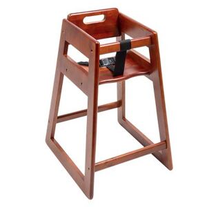 "CSL 900DK 27"" Stackable Wood High Chair w/ Waist Strap - Rubberwood, Dark Brown"