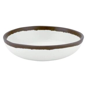 GET B-300-CRM 16 oz Round Melamine Soup/Salad/Pasta Bowl, Cream w/ Brown Trim, White