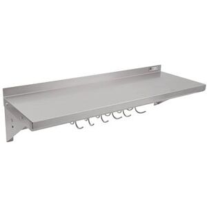 "John Boos BHS1624PR Solid Wall Mounted Shelf, 24""W x 16""D, Stainless, With Pot Rack, Stainless Steel"