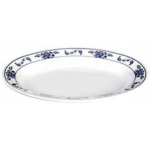 "Thunder Group 2109TB 9"" x 6 3/4"" Oval Lotus Platter - Melamine, White/Blue"